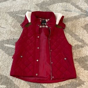 Love Tree Puffer Vest with Hood and Brown Suede Accents Size Large